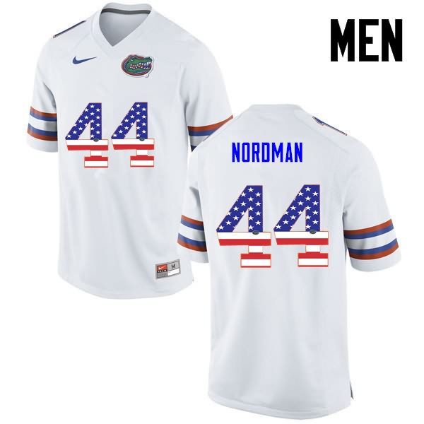 Men's NCAA Florida Gators Tucker Nordman #44 Stitched Authentic USA Flag Fashion Nike White College Football Jersey GGQ6265AE